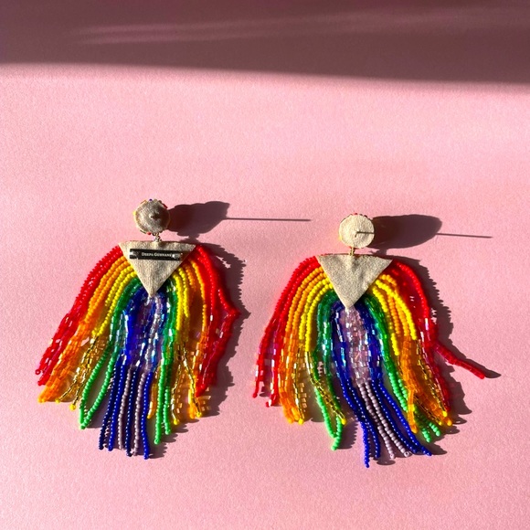 Rainbow Statement Earrings Deepa Gurnani Anthropologie Beaded Fringe - Picture 11 of 16